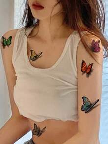 2 件裝 3d 蝴蝶、花朵、楓葉設計臨時紋身貼紙套裝女式,半永久 - 彩色 - 查看 2