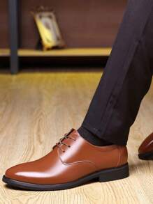 Zapatos Formales para Hombre Oxford de Vestir,Zapatos de Vestir Casuales para Hombre Oxfords Formales,Zapato Clásico para Hombre con Cordones en Acabado Piel,Negro/Marrón - Marrón - Ver 3