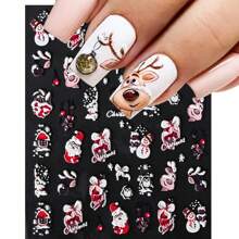 2024聖誕節美甲貼紙,1張聖誕老人指甲貼紙,冬季美甲貼紙,自粘式裝飾,美甲設計 - 彩色 - 查看 1