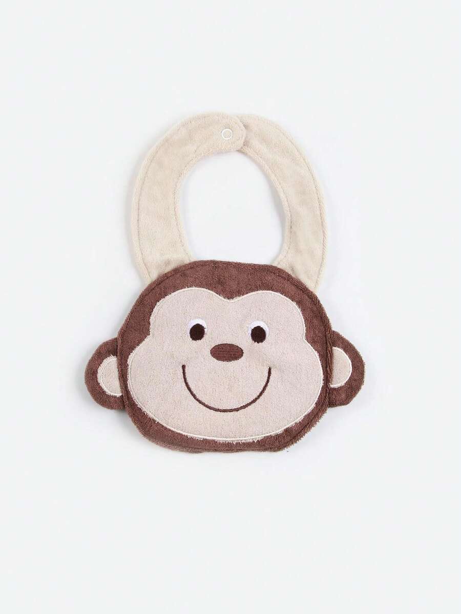 1 babero para bebé con estampado de mono de dibujos animados, hecho de poliéster, adecuado para uso diario - Marrón - Ver 1
