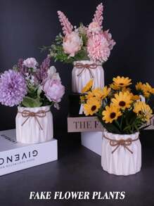 仿真花瓶插花，粉色人造盆栽，小型陶瓷花瓶仿真花卉，桌面装饰，室内家居办公皆宜，绣球花造型，适用于桌子、书架、卧室、客厅、派对等场所。 - 彩色 - 查看 8