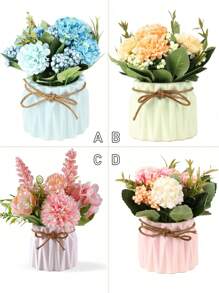 仿真花瓶插花，粉色人造盆栽，小型陶瓷花瓶仿真花卉，桌面装饰，室内家居办公皆宜，绣球花造型，适用于桌子、书架、卧室、客厅、派对等场所。 - 彩色 - 查看 3