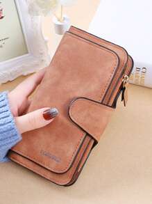 1 Ví Dài Tối Giản, Ví Đựng Tiền Xu Màu Trơn, Hộp Đựng Thẻ Tín Dụng Cho Nữ - màu nâu - Xem 3