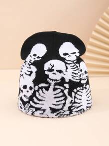 1 Miếng Của phụ nữ Bộ xương Thiết kế Nhẹ & Ấm áp Phong cách Gô-tích Dệt kim Mũ len Thích hợp Đối với Trượt tuyết & Các hoạt động ngoài trời In Mùa thu & Mùa Đông , Phong cách ins - màu đen - Xem 4