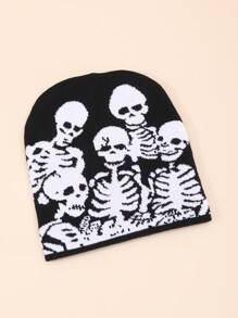 1 Miếng Của phụ nữ Bộ xương Thiết kế Nhẹ & Ấm áp Phong cách Gô-tích Dệt kim Mũ len Thích hợp Đối với Trượt tuyết & Các hoạt động ngoài trời In Mùa thu & Mùa Đông , Phong cách ins - màu đen - Xem 2