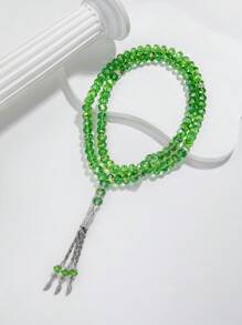 1pc Simple Style Feather Tassel Pendant Crystal Beaded Long Prayer Beads - Blue - View 5