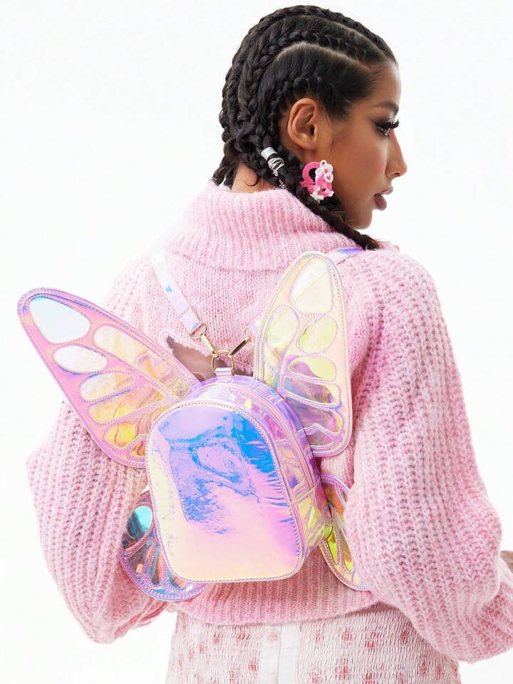 Mochila holografica de moda para mujer mini mochila con alas de angel y mariposa mochila con laser para mujer mochila informal con alas de angel y mariposa bolso de hombro para ninas