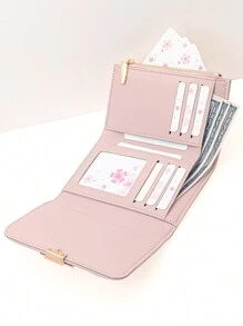 MINGYOU 小巧时尚的派对绿性感优雅女士长款拉链钱包，按扣闭合，多功能大容量卡包，甜美可爱年轻时尚简约易携带亮粉色女士手拿包 - 粉色 - 查看 4