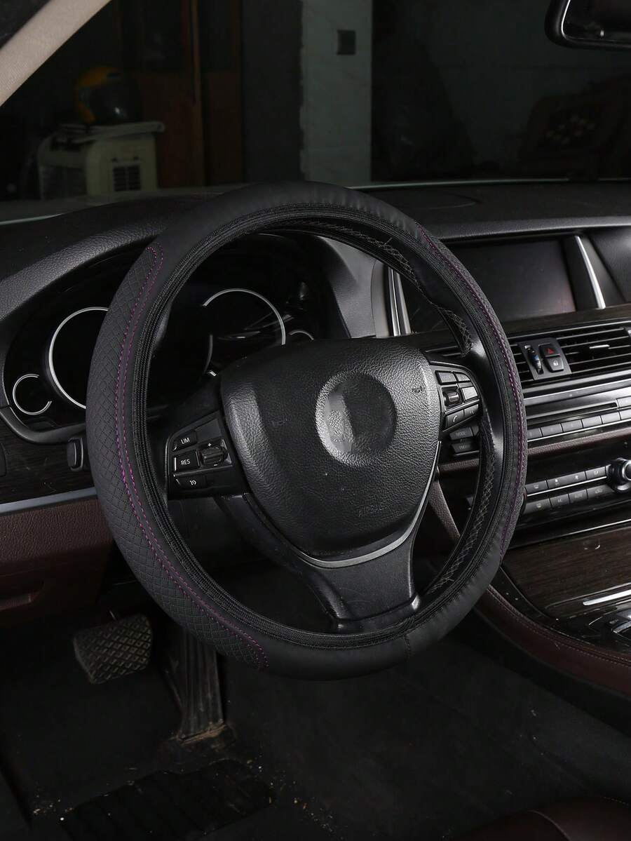 Black Steering Wheel Cover With Purple Lines For Car - Black - View 1