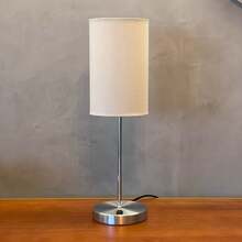Bedside Table Lamp With Brushed Aluminum Base And Cotton Fabric Bivolt - 米色 - 查看 6