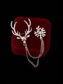 1個時尚鑽石裝飾簡約聖誕麋鹿流蘇胸針,適用於西裝、襯衫,男女日常穿著 - 聖誕樹馴鹿流蘇胸針 - 查看 1