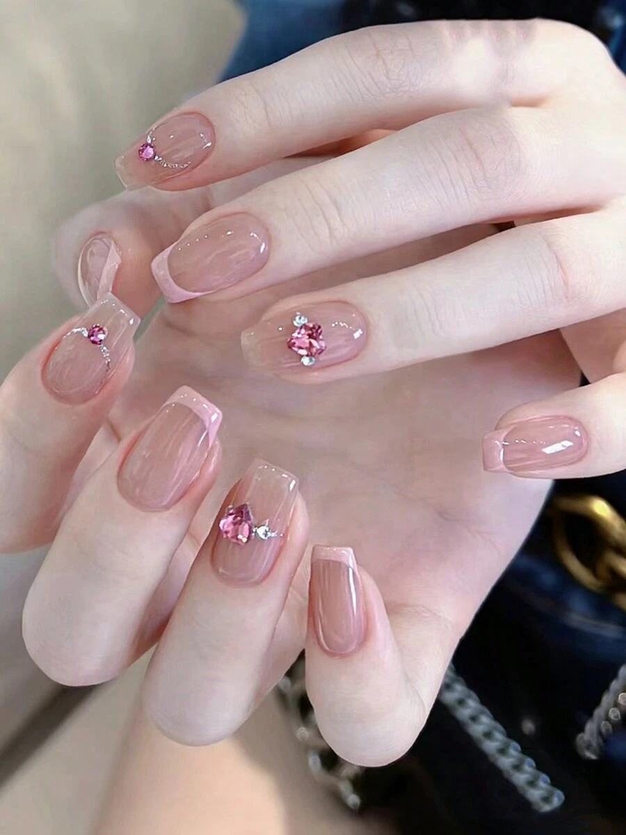 24 Piezas/set Uñas Postizas 3d En Forma De Ataúd Metálicas Con Patrón Romántico De La Ciudad, Incluye Gel Y Lima De Uñas, Perfectas Para Ocasiones Formales - Multicolor - Ver 1