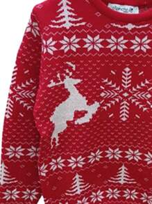 Sweater Navideño para mujer con diseño navideño Ugly Sweater Reno Copo de Nieve Noche Buena L1338 - Rojo - Ver 5