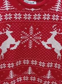 Sweater Navideño para mujer con diseño navideño Ugly Sweater Reno Copo de Nieve Noche Buena L1338 - Rojo - Ver 4