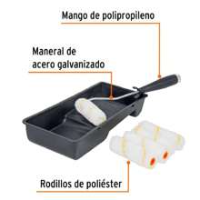 Paint Roller Kit, 4" (Handle, Tray And Felt) - White - View 2