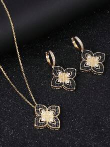 1set Black Rhinestone Decorated Necklace And Earrings Set - Black - View 1