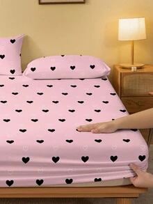 Heart Pattern Fitted Sheet, Modern Elastic Band Fitted Sheet For Bedroom - Multicolor - View 4
