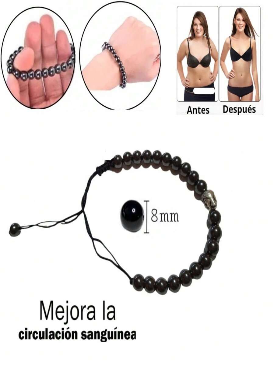 Hematite Steel Stone Bracelet With Adjustable Buddha Head 1pc. - 黑色 - 查看 1