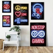 Set de 5 pinturas de pared de póster de estilo neón de videojuegos, decoración de arte moderno para sala de juegos, impresiones en lienzo sin marco, arte de pared en lienzo, pósteres para habitación, artículos de decoración de habitación, decoración del hogar, decoración estética de habitación, decoración occidental, decoración para baño, sala de estar, dormitorio, oficina