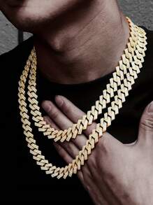 kuuioe 1pc Europe & America Style Hip-Hop Men & Women Full Diamond Chain Necklace & Bracelet, 20-60cm