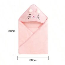 1 件新品珊瑚絨加厚連帽浴巾,可愛卡通超柔軟吸水包裹布 - 粉色 - 查看 7