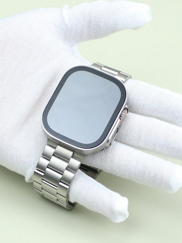 Two-In-One Compatible With Apple Watch Band + Case For Men And Women High-End Business Stainless Steel Three-Bead Band And Waterproof, Dustproof, Drop-Proof And Scratch-Resistant PC With Tempered Glass Screen Film Integrated Watch Protection Case For Apple Watch 40/44/41/42/45/46/49MM Band Case For Apple Watch Series Ultra/10/9/8/7/6/SE/5/4 Watches Stylish And Durable Band Case With Free Band Adjuster