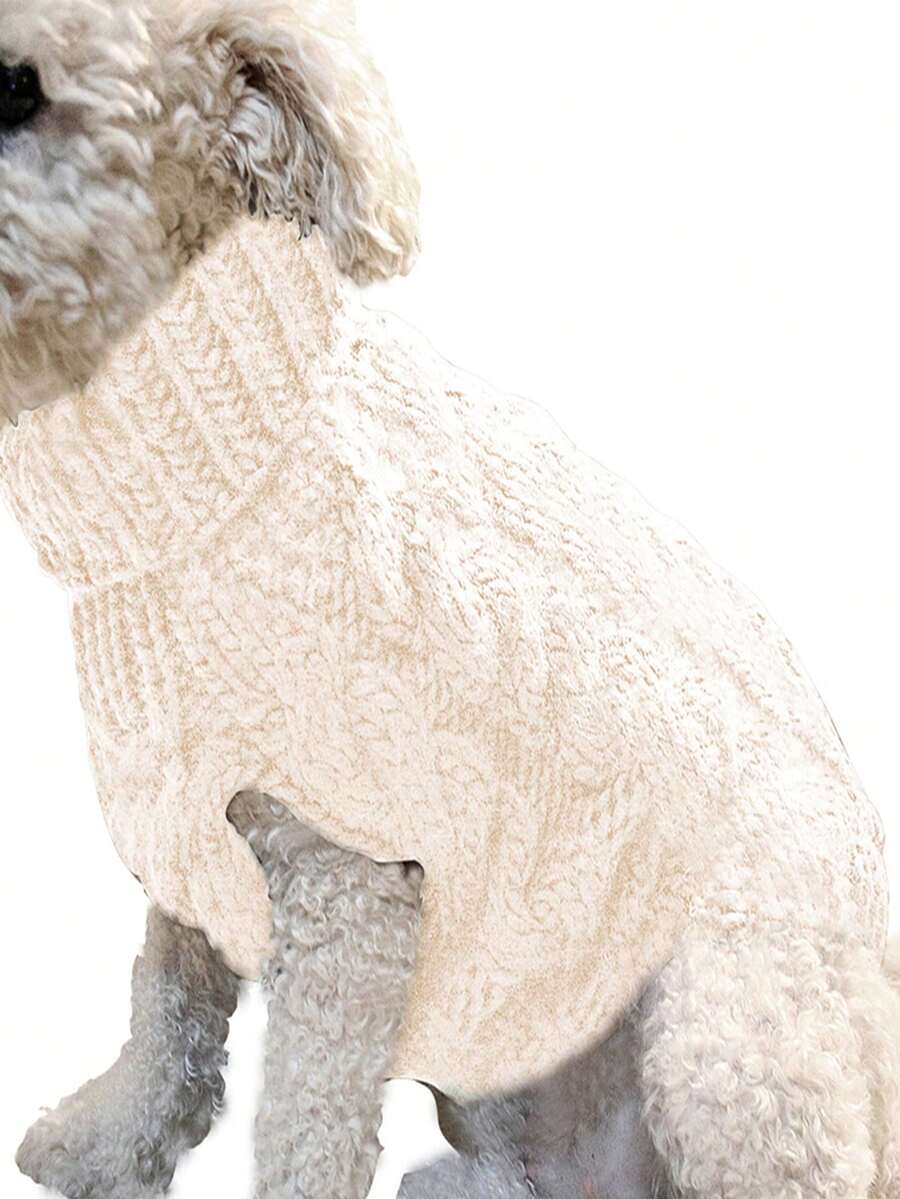 1 Pieza Suéter Lindo Y Cálido Para Mascotas De Perro, Diseño Casual De Punto En Forma De Gofre, Perfecto Para Viajes Y Juegos De Otoño E Invierno - Blanco - Ver 1