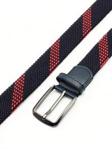 1入組男士休閒戶外運動時尚彈性聚酯編織腰帶,適合日常穿著
