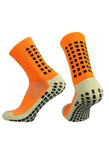 6雙/套方形純色矽膠防滑足球襪,厚毛巾底中筒運動戶外襪,吸濕排汗 - 彩色 - 查看 2