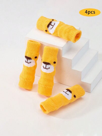 2 pares/4 peças de meias quentes com estampa de desenho animado para cachorro, joelheiras para animais de estimação, adequadas para gatos e cães pequenos, todas as estações, outono/inverno