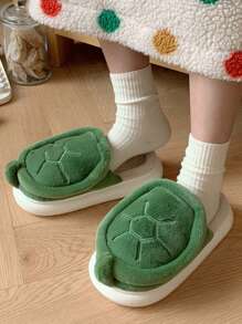 Men's Casual Cute & Funny Design Tortoise Shell Pattern Plush Warm Slippers For Autumn And Winter Indoor Use - Army Green - View 5
