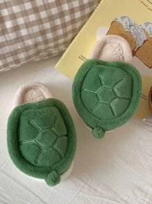 Men's Casual Cute & Funny Design Tortoise Shell Pattern Plush Warm Slippers For Autumn And Winter Indoor Use - Army Green - View 4