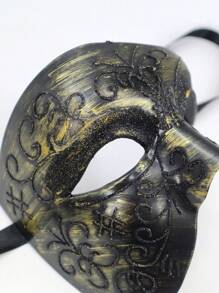 男士化裝舞會面具,金色半面帶彩繪面具,復古雕刻幻影眼配飾 - 金色 - 查看 2