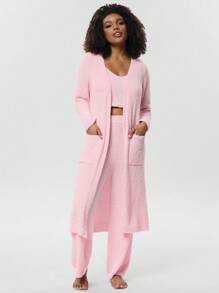 3入組背心睡衣睡衣襯衫設計袍子套裝,適用於宅家穿著 - 粉色 - 查看 4