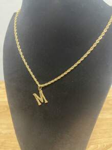 1入時尚18k鍍金不鏽鋼英文字母吊墜繩鏈項鍊,男女皆宜的派對或日常佩戴字母吊墜扭繩鏈項鍊 - 金色 - 查看 27