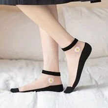 10雙女性雛菊圖案尼龍短筒運動襪,透明薄透透氣玻璃絲襪,夏季低幫襪子 - 彩色 - 查看 3