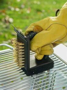 1入餐具清潔刷燒烤3合1正角度鋼絲刷不銹鋼燒烤網清潔刷鐵絲刷毛