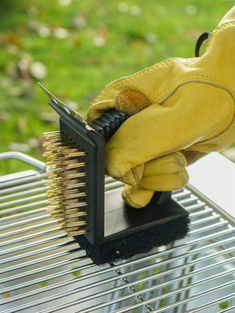 1入餐具清潔刷燒烤3合1正角度鋼絲刷不銹鋼燒烤網清潔刷鐵絲刷毛