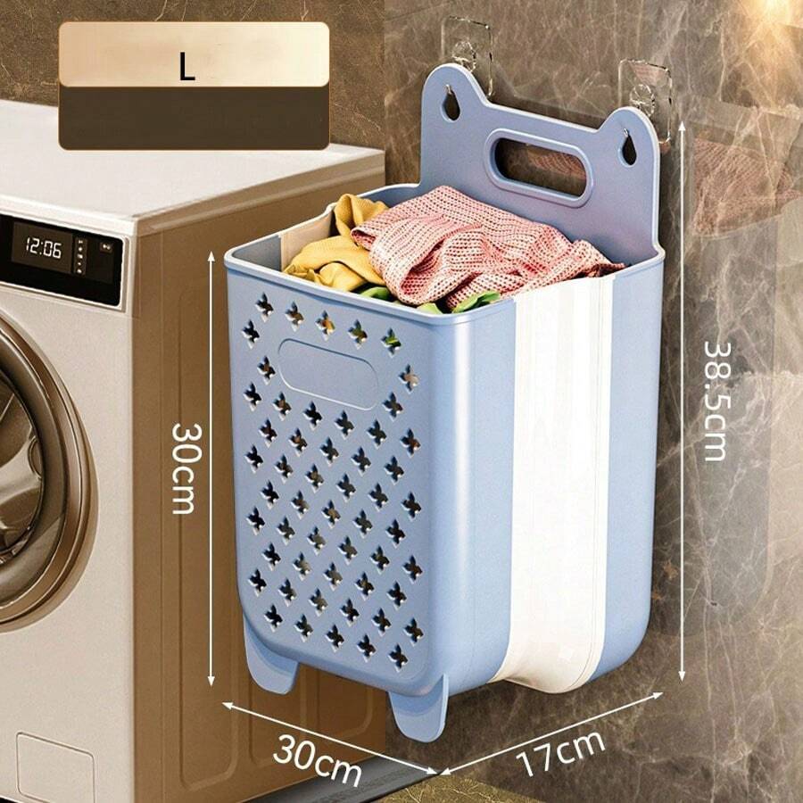 1 件藍色浴室壁掛式髒衣籃折疊洗衣籃塑膠玩具收納收納桶