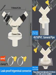 1pc Pvc Y-shaped Connector Used For Washing Machine Drain Pipe, Anti-odor, With Triple Seal Design - White - View 1