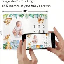 1pc Polyester Baby Milestone Blanket With Cute Animal Flower Wreath Design For Newborns Girls' Photography Baby Shower Family Decorations Gifts, For Baby Shower Easter Gift Things For Girls/Boys