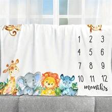 1pc Polyester Baby Milestone Blanket With Cute Animal Flower Wreath Design For Newborns Girls' Photography Baby Shower Family Decorations Gifts, For Baby Shower Easter Gift Things For Girls/Boys