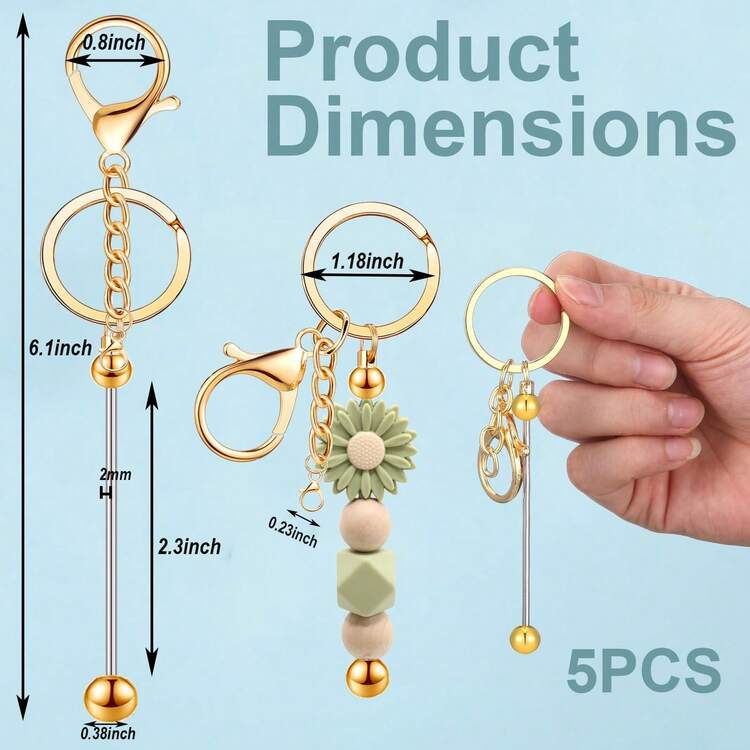 2pcs Gold-Tone Popular Alloy Beaded Keychain Bag Pendant For Diy Crafts, Valentine'S Day Gift For Men And Women - Gold - View 3