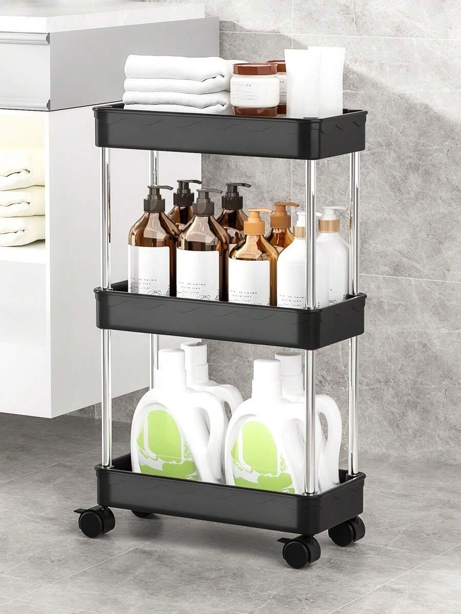 1入行動儲物架手推車,3層化妝品儲物架適用於臥室/廚房/客廳/浴室/洗衣房