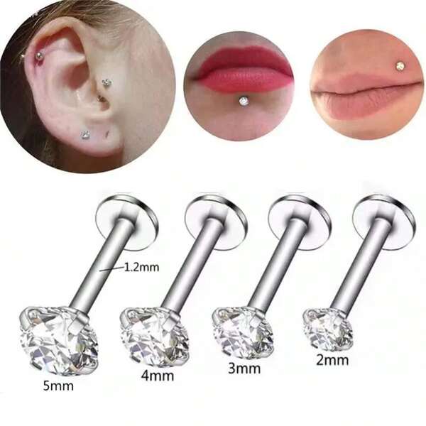 3Pcs 16G Fashion Stainless Steel Labret Piercing Jewelry Crystal CZ Monroe Nose Lip Studs Helix Tragus Conch Cartilage Earrings 6/8/10mm