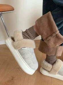 Women's Winter Fashionable Warm Plush Anti-Slip Home Slippers With Colorblock Design - Beige - View 5