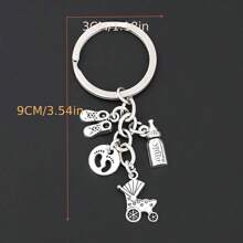 1 Piece Stroller And Bottle Keychain, Metal Key Ring, Handbag Backpack Car Charm Headphone Accessories, Gift For Mom - Silver - View 4