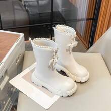 女童中筒靴,秋冬新品,時尚蝴蝶結,兒童靴,小女孩演出皮靴