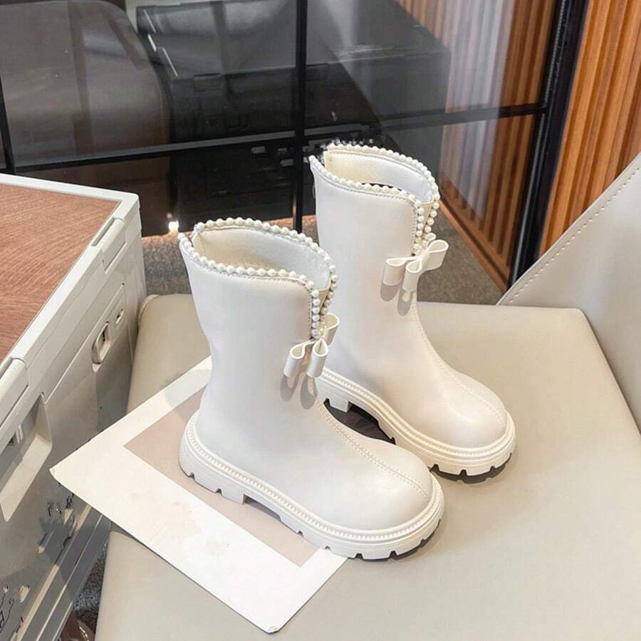 女童中筒靴,秋冬新品,時尚蝴蝶結,兒童靴,小女孩演出皮靴