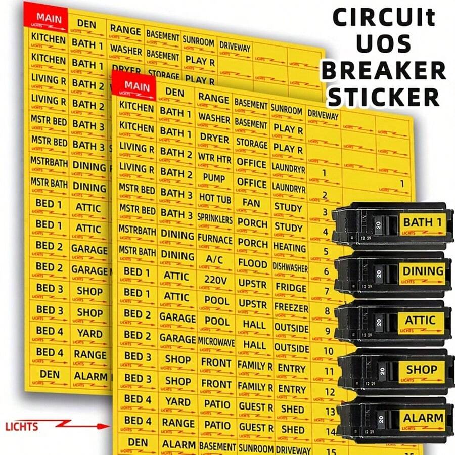 Circuit Breaker Sticker, 129pcs/set, Label Fuse Box Identification Reminder Sticker, Convenient Identification Sticker - Yellow - View 1